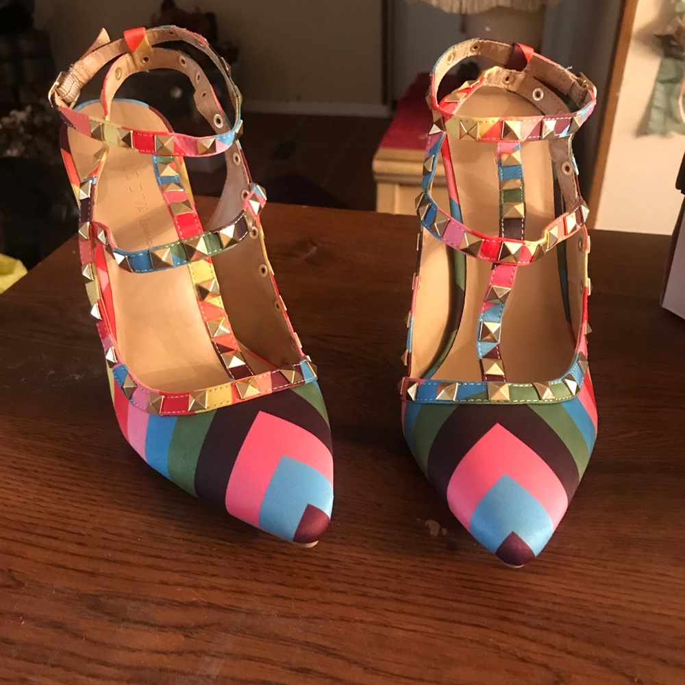 Colorful Heels with Gold Studs